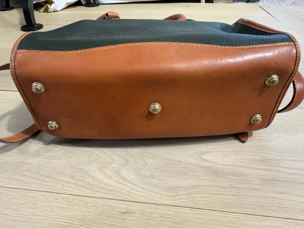 Vintage Dooney & Bourke All-Weather Leather Satchel Bag Green and Tan - Picture 6 of 15